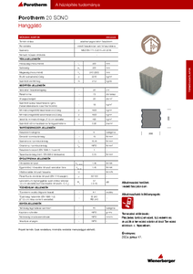 Porotherm 20 SONO hanggátló beton falazóelem - műszaki adatlap